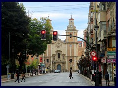 Murcia City Centre South part - Avenida de Canalejas, South river bank, towards the baroque church Parroquia de Nuestra Señora del Carmen.